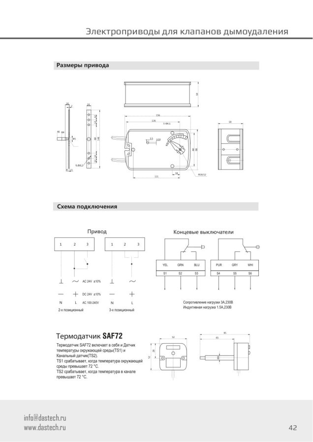 Электропривод Dastech FS-15N220S 15 Н·м, 230 В, для клапанов дымоудаления