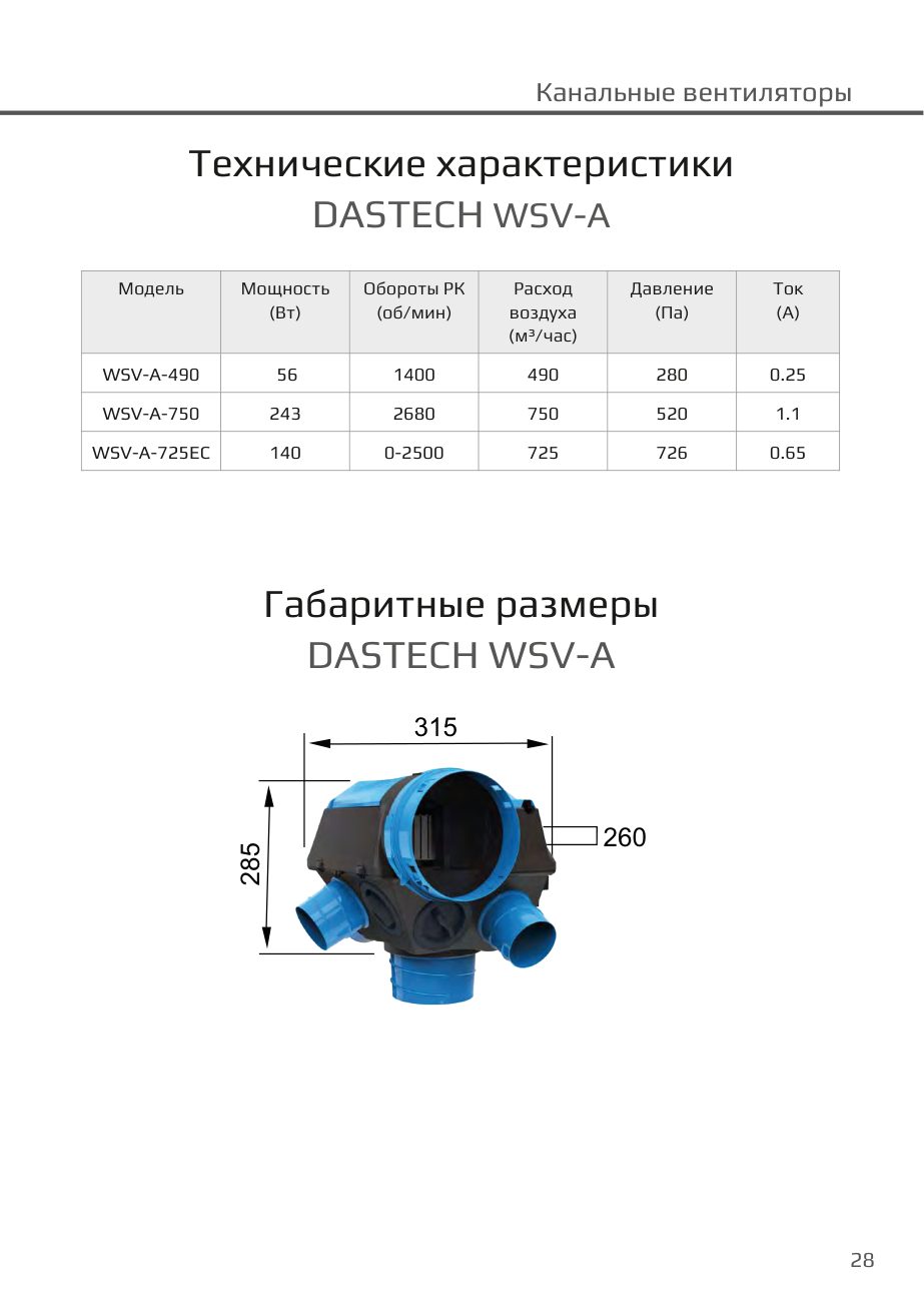 Технические характеристики и габариты WSV-A Dastech WSV-A-490